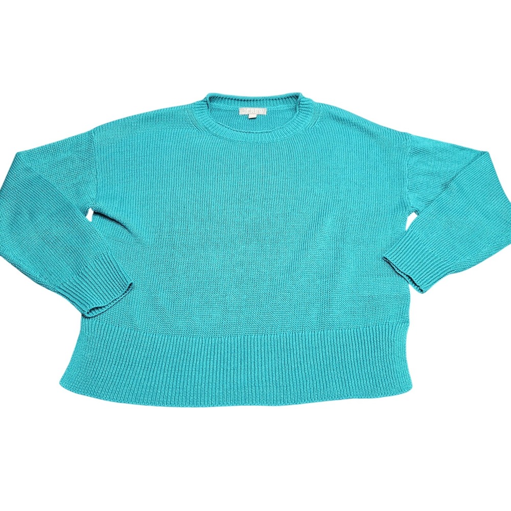 J.Crew Sweater Womens Medium Teal Blue Crewneck Knit Coastal Casual Boho Chic